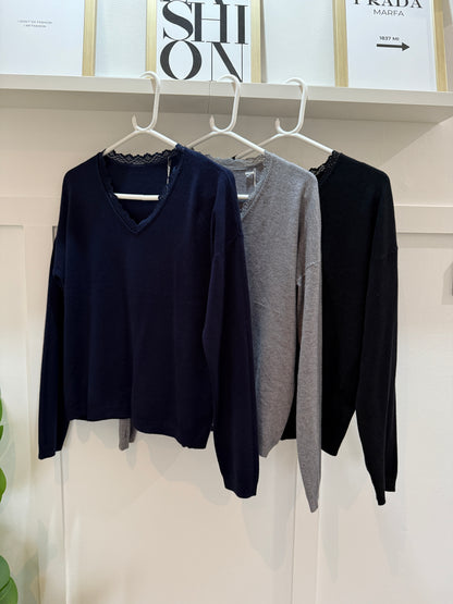 Soft Lace V Neck Jumper | 3 colours