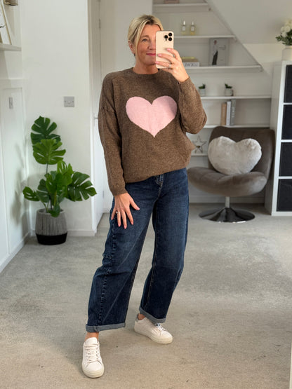 Mocha/Pink Heart Jumper