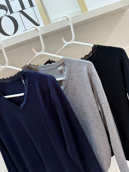 Soft Lace V Neck Jumper | 3 colours