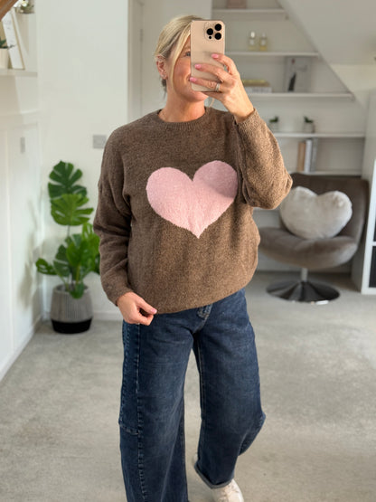 Mocha/Pink Heart Jumper