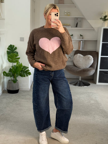 Mocha/Pink Heart Jumper