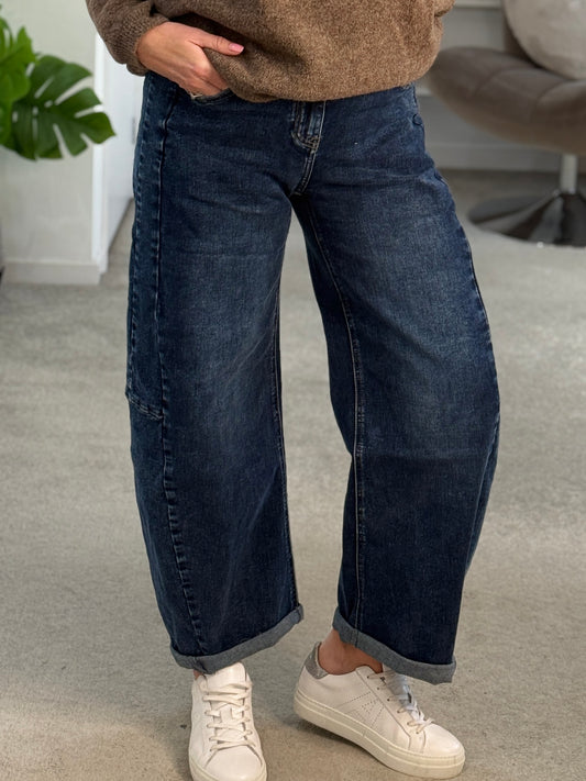 Dark Denim Barrel Leg Jeans