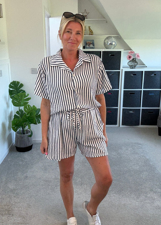 Navy Stripe Cheesecloth Shorts Co Ord