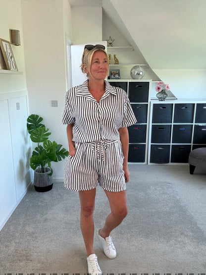Navy Stripe Cheesecloth Shorts Co Ord
