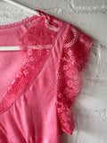 Coral Satin/Lace V Neck Top