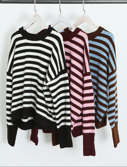 Chocolate/Blue Relaxed Fit Stripe Jumper