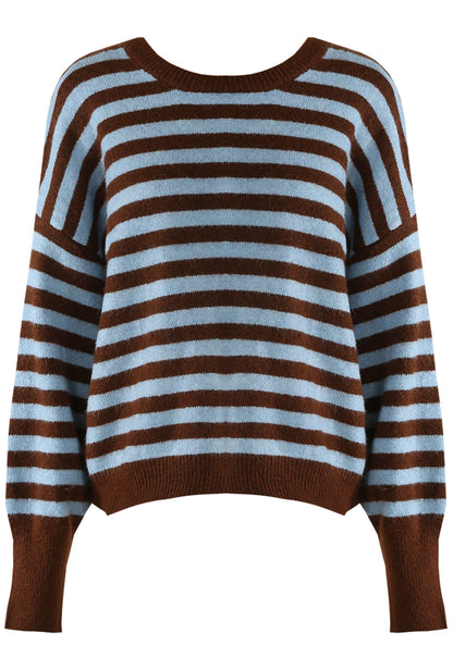 Chocolate/Blue Relaxed Fit Stripe Jumper