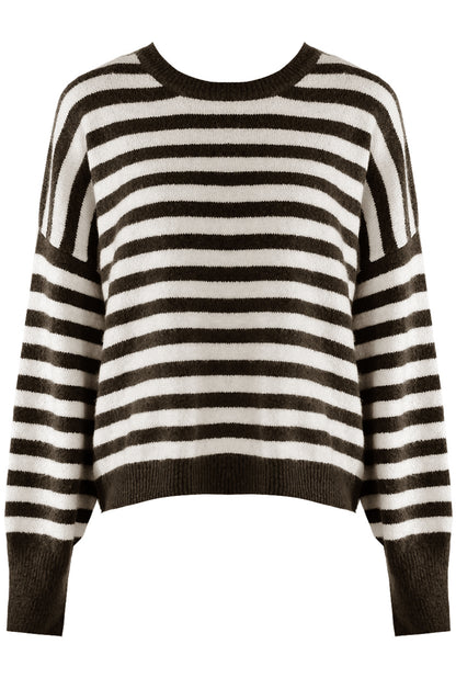 Chocolate/Blue Relaxed Fit Stripe Jumper