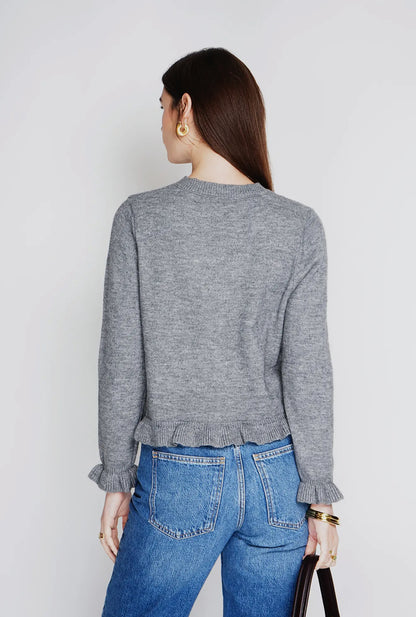 Grey Ruffled Buttoned Cardigan