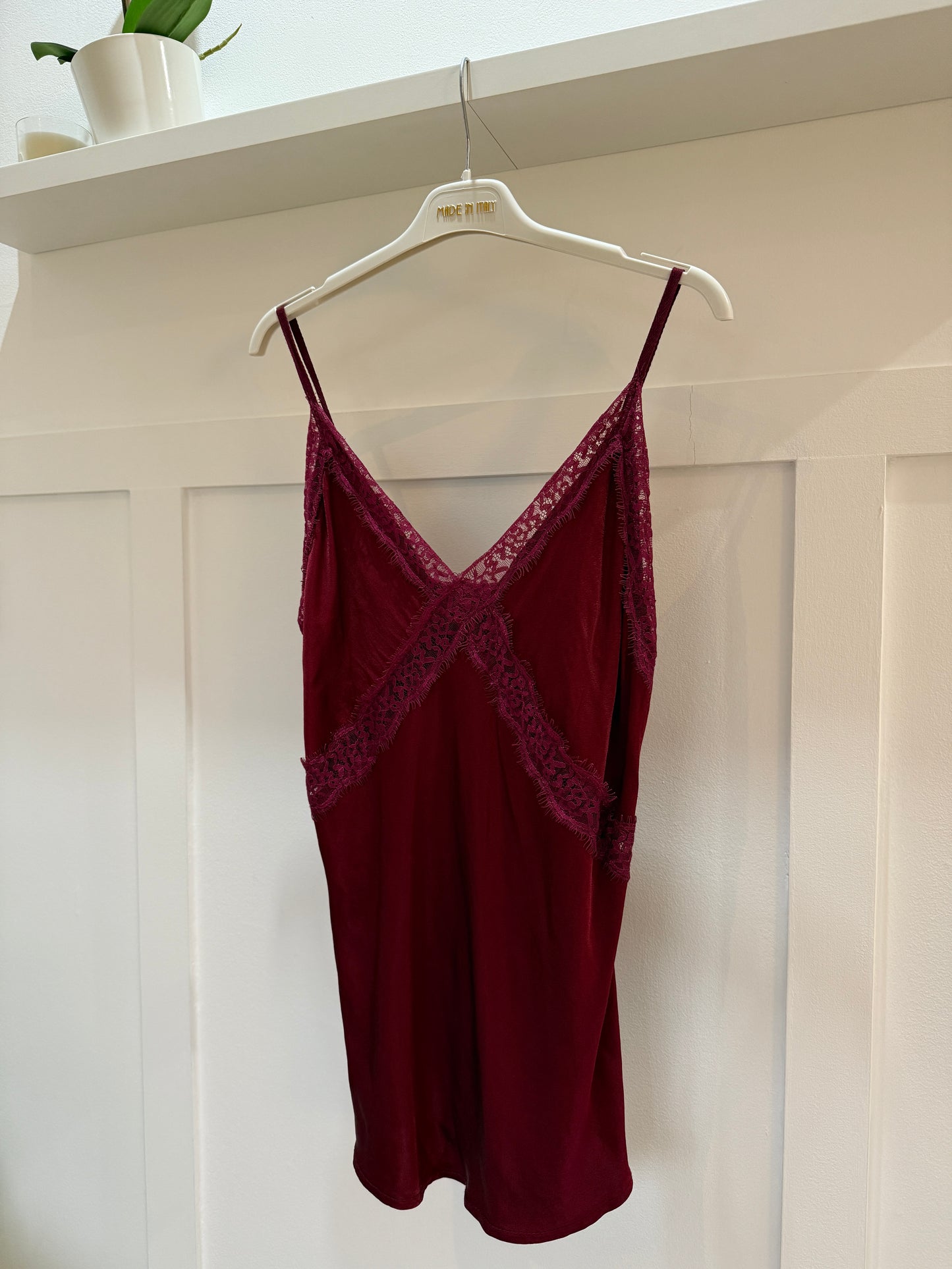 Burgundy Lace Satin Cami Top