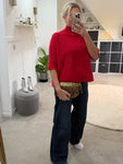 Red Half Sleeve High Neck Jumper