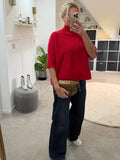 Red Half Sleeve High Neck Jumper