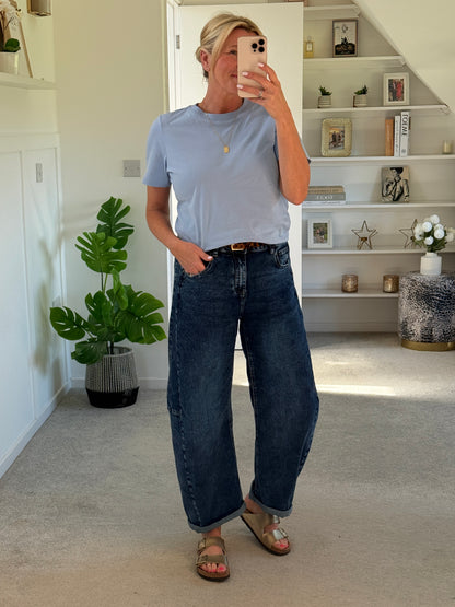Dark Denim Barrel Leg Panel Jeans