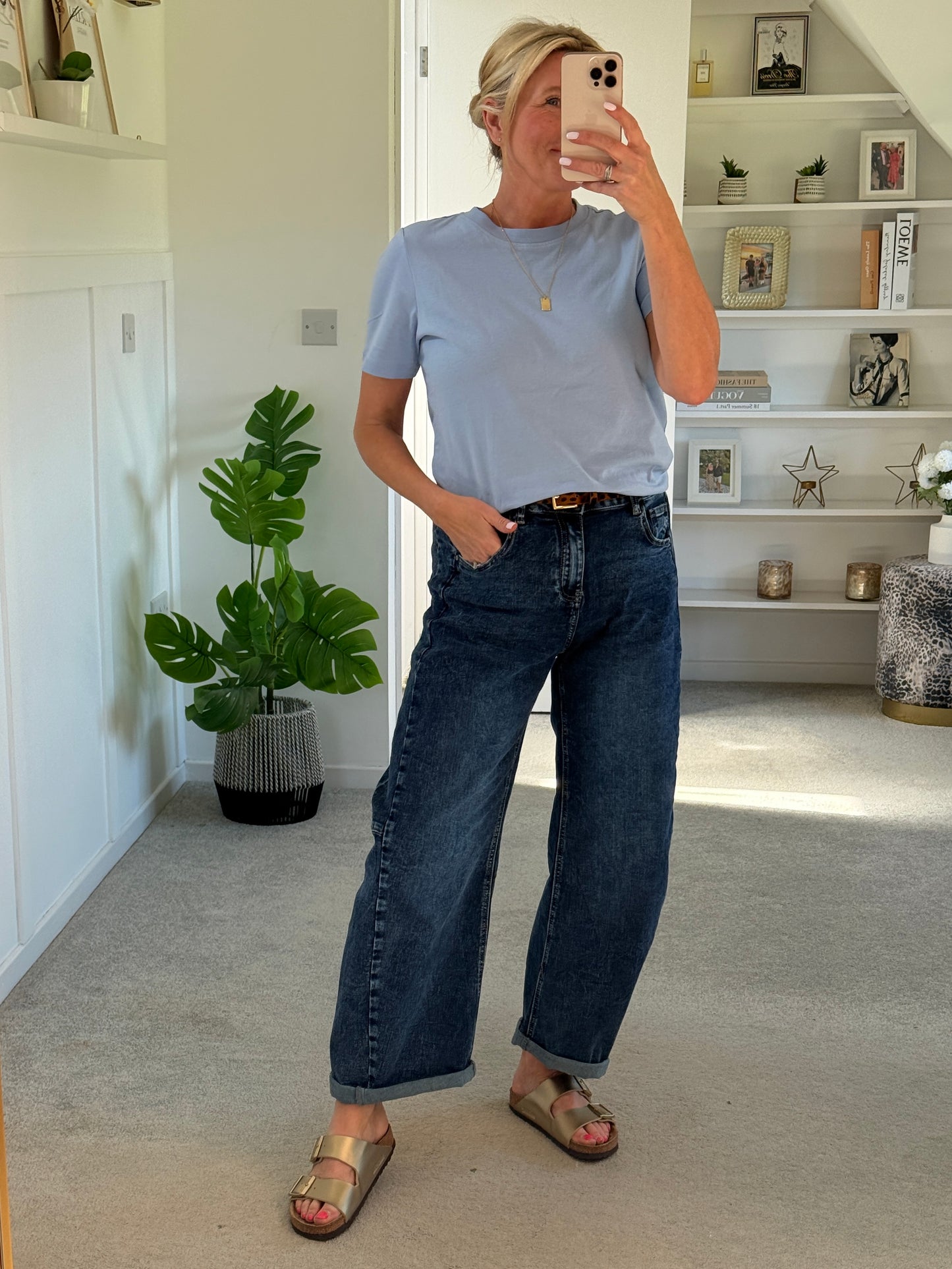 Dark Denim Barrel Leg Panel Jeans