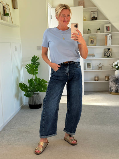 Dark Denim Barrel Leg Panel Jeans