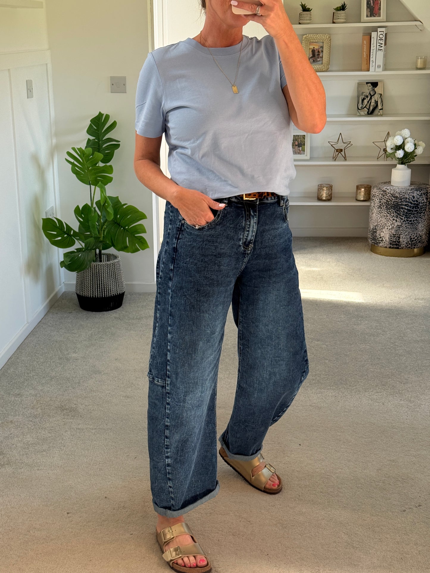 Dark Denim Barrel Leg Panel Jeans