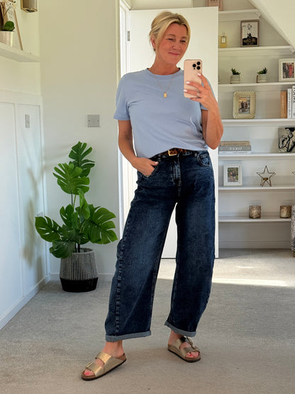 Dark Denim Barrel Leg Panel Jeans