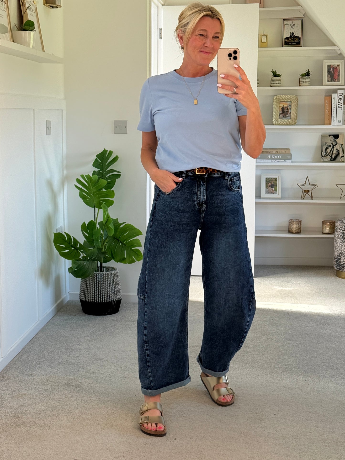 Dark Denim Barrel Leg Panel Jeans