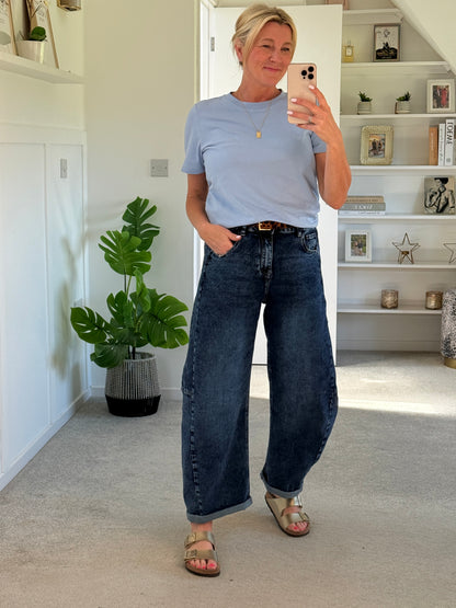 Dark Denim Barrel Leg Panel Jeans