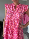 Neon Stripe Large Leopard Frill Sleeve Dress