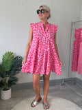 Neon Stripe Large Leopard Frill Sleeve Dress