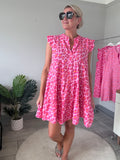 Neon Stripe Large Leopard Frill Sleeve Dress