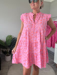 Neon Stripe Large Leopard Frill Sleeve Dress