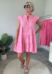 Neon Stripe Large Leopard Frill Sleeve Dress