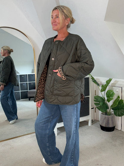 Khaki Reversible Oversized Quilted Jacket