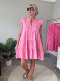 Neon Stripe Large Leopard Frill Sleeve Dress