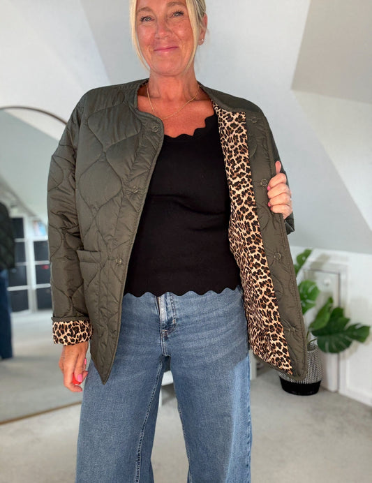 Khaki Reversible Oversized Quilted Jacket