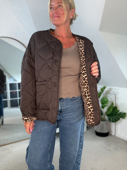 Khaki Reversible Oversized Quilted Jacket
