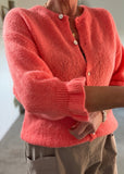 Neon Coral Fluffy Frill Sleeve Cardigan