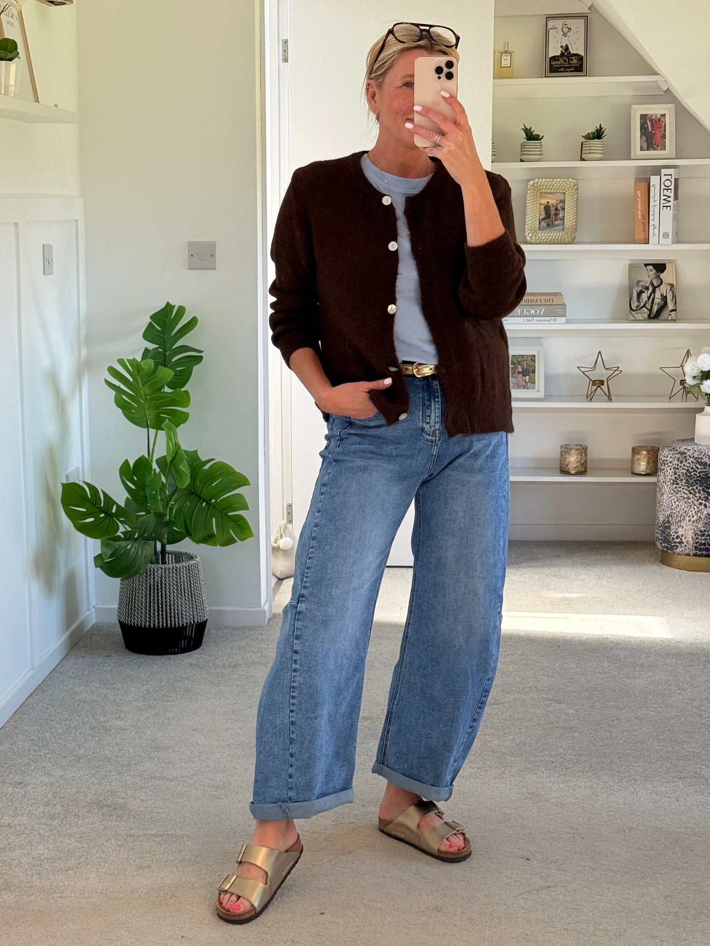 Light Denim Barrel Leg Panel Jeans
