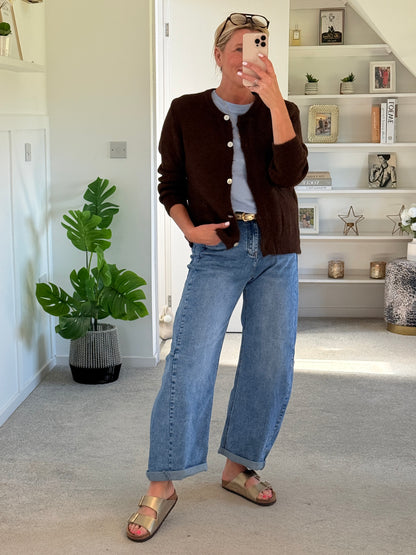 Light Denim Barrel Leg Panel Jeans
