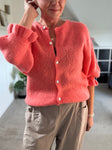 Neon Coral Fluffy Frill Sleeve Cardigan