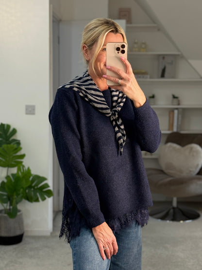 Navy Lace Hem Jumper