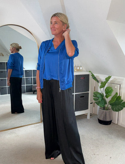 Cobalt Silk Mix Bubble Hem Top
