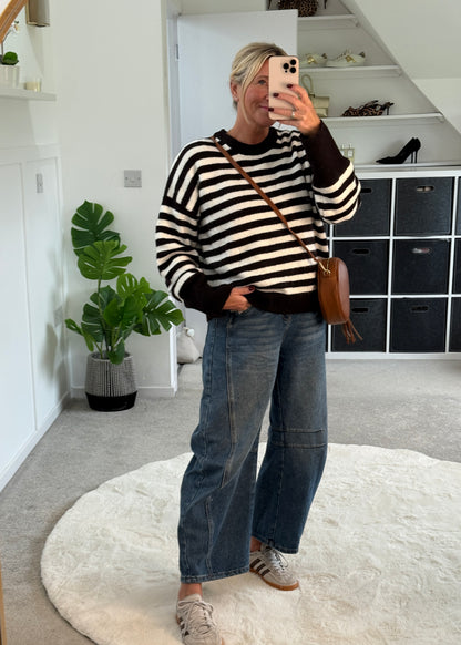 Dark Chocolate/Cream Relaxed Fit Stripe Jumper