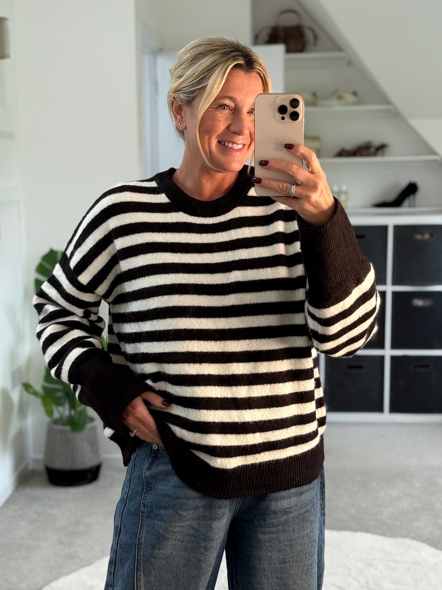 Dark Chocolate/Cream Relaxed Fit Stripe Jumper