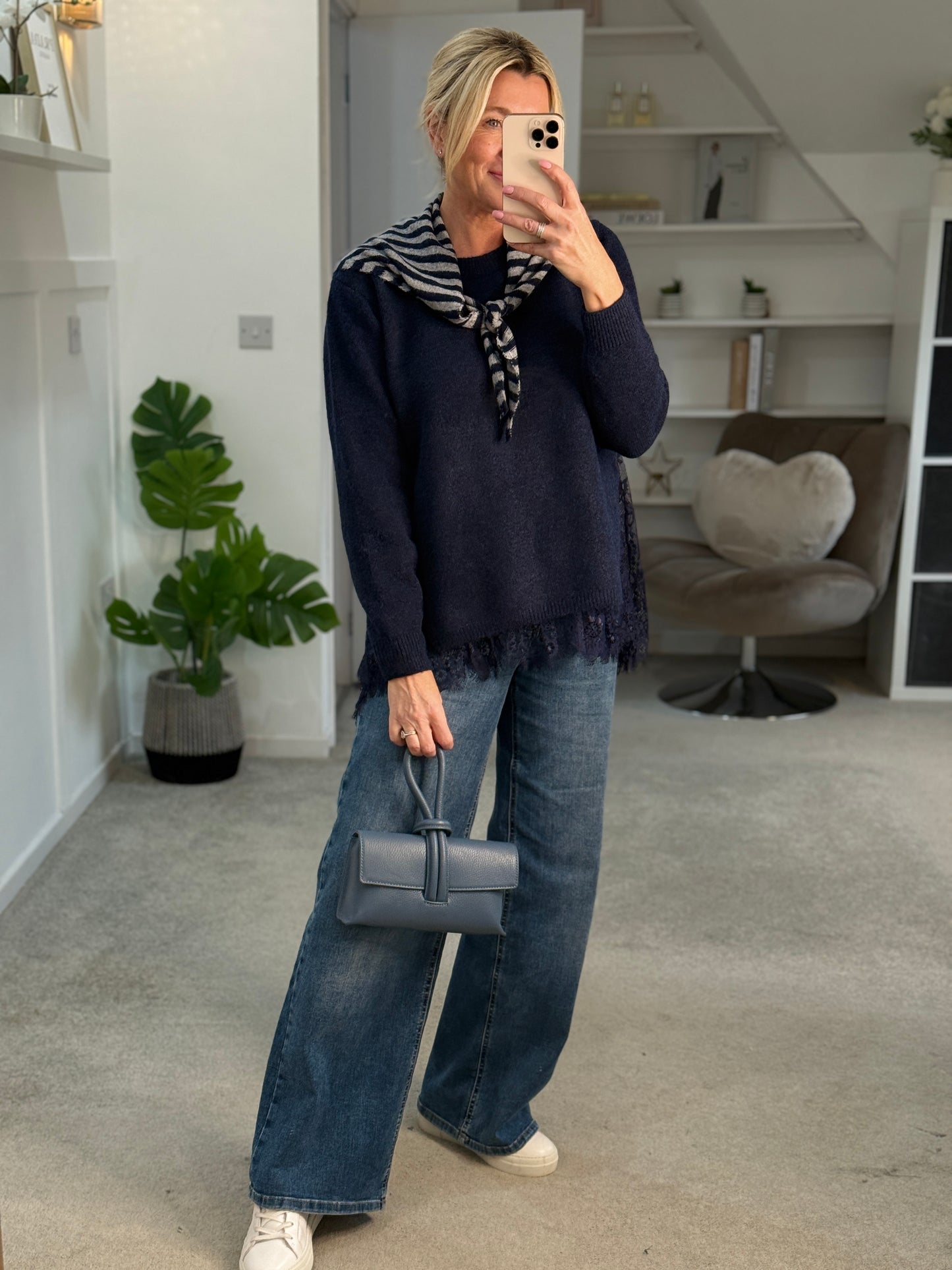 Navy Lace Hem Jumper