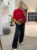 Red Half Sleeve High Neck Jumper