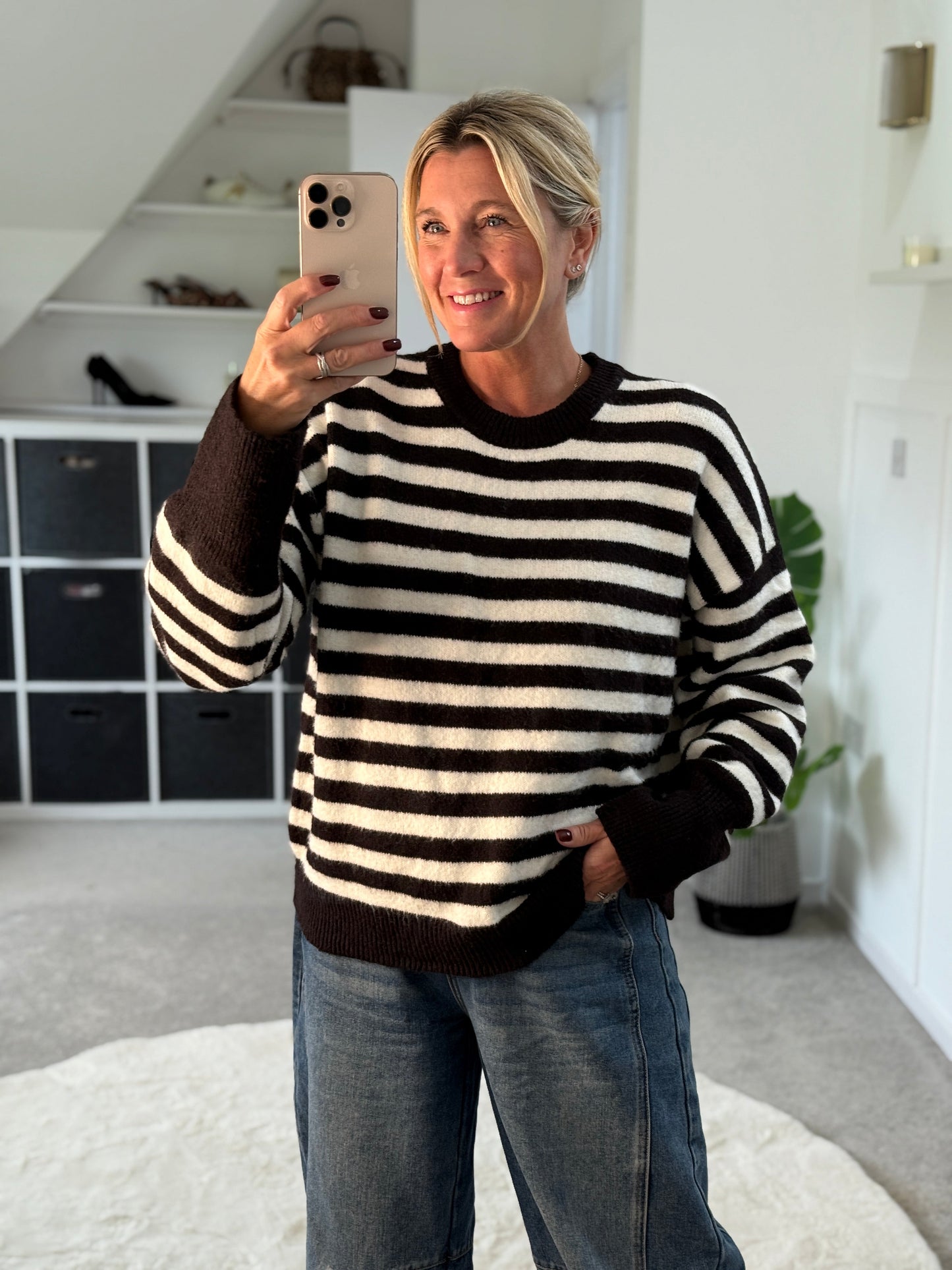 Dark Chocolate/Cream Relaxed Fit Stripe Jumper