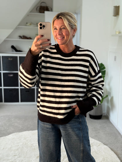 Dark Chocolate/Cream Relaxed Fit Stripe Jumper