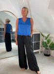 Emy Black Drawstring Satin Wide Leg Trousers