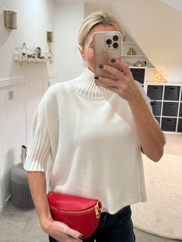 Cream Half Sleeve High Neck Jumper