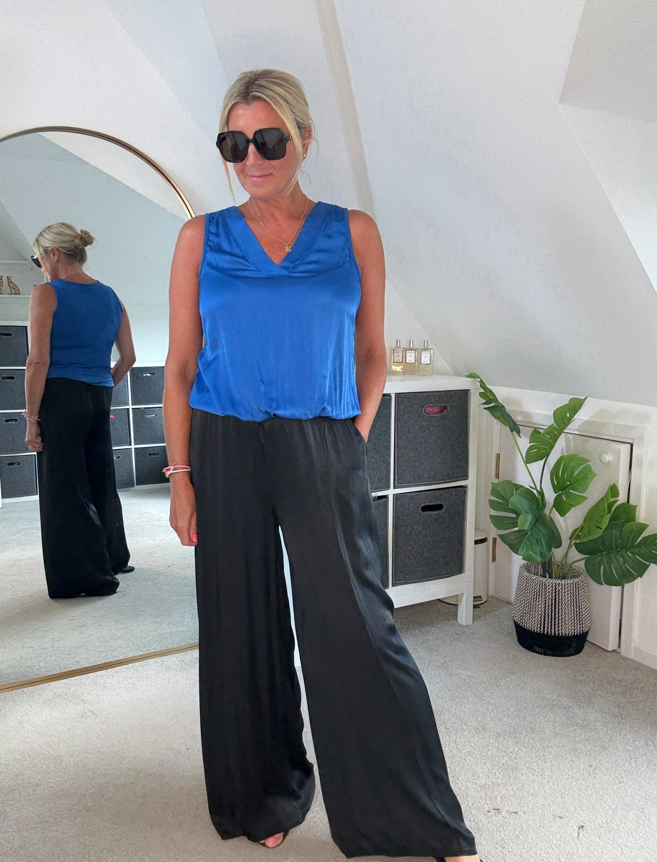 Cobalt Silk Mix Bubble Hem Top