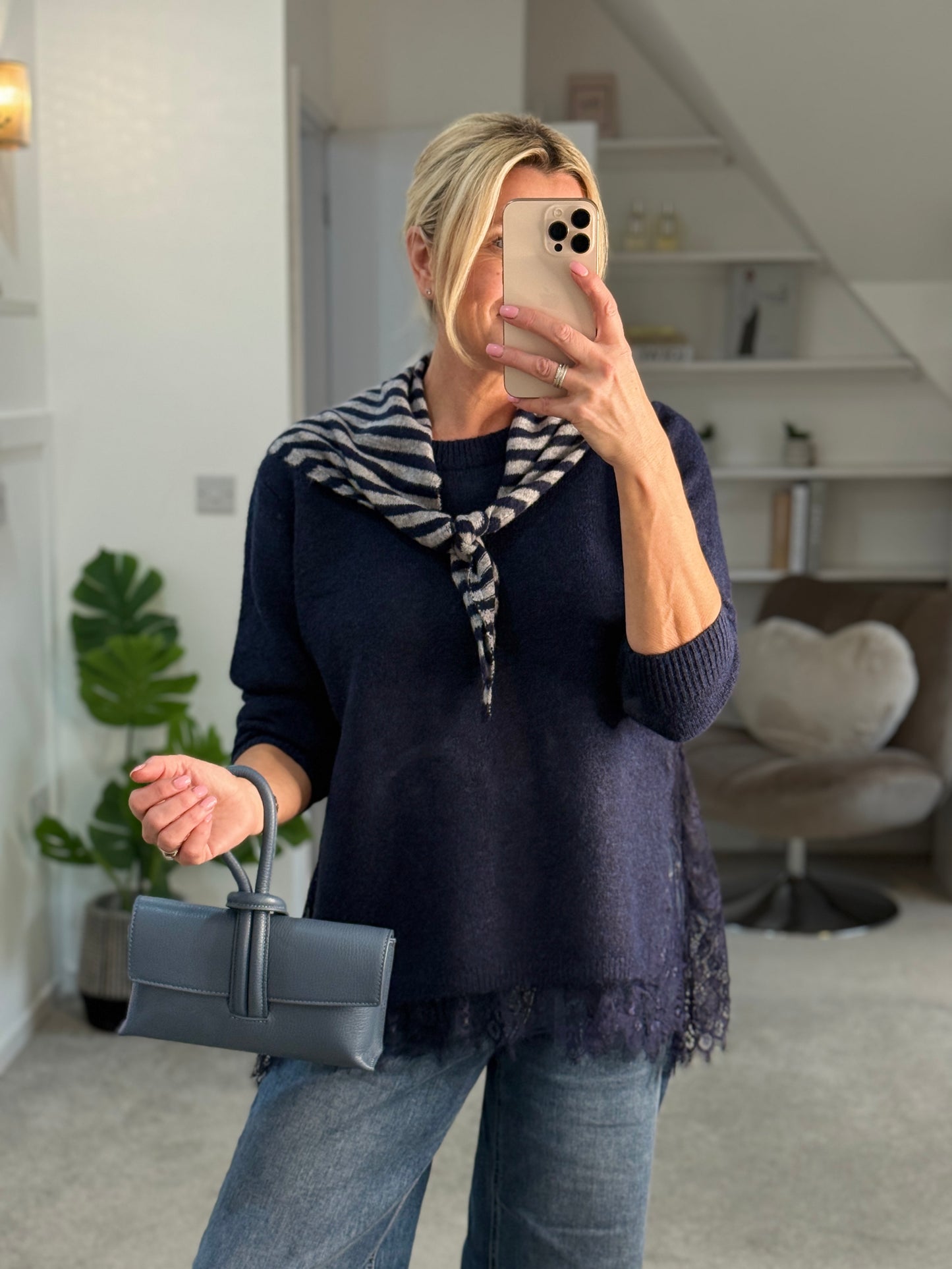 Navy Lace Hem Jumper