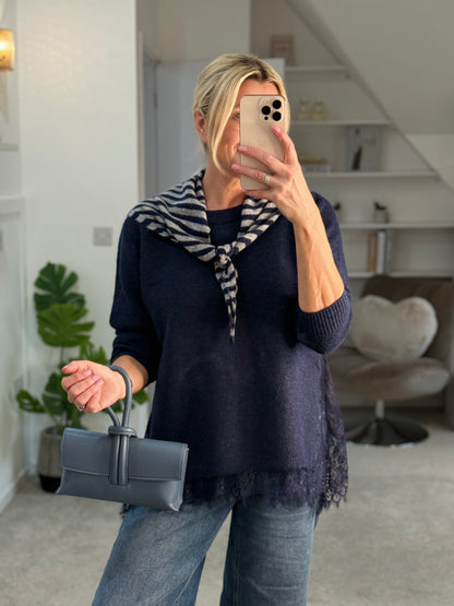 Navy Lace Hem Jumper