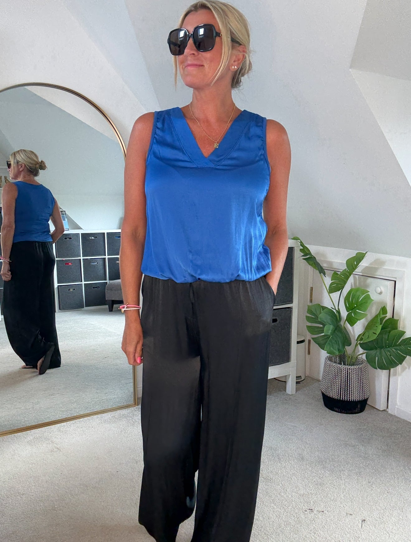 Cobalt Silk Mix Bubble Hem Top